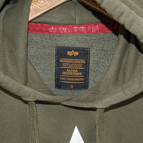 Alpha Industries Men's Fleece Hooded Sweatshirt in olive green size Medium - Picture 2 of 9